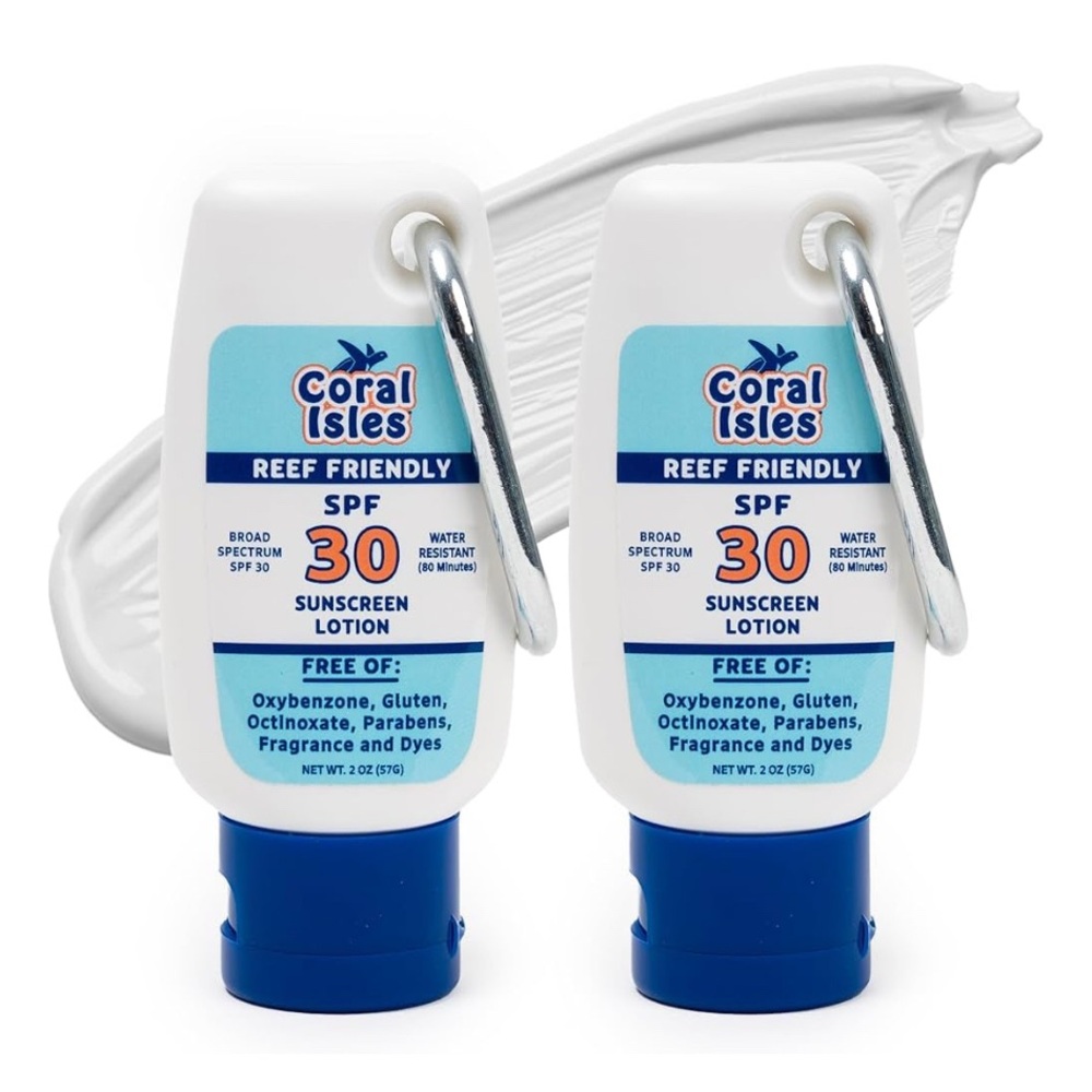 Coral Isles SPF 30 Sunscreen Lotion 2 pack with clips - 2oz Each - Total 4 ounce